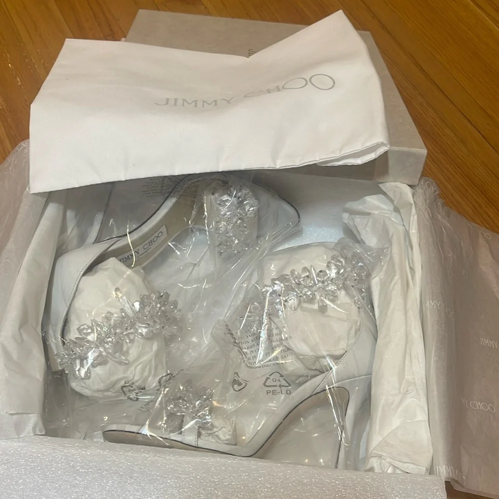 Jimmy Choo Maisel 100 Crystal Embellished heeled sandals sz 38 - Picture 15 of 17
